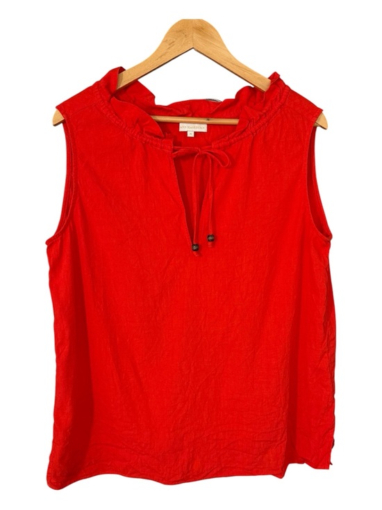 ANN MASHBURN Tops - Ann Mashburn Women’s sleeveless linen top ruffle collar Tomato Red SIZE MEDIUM
